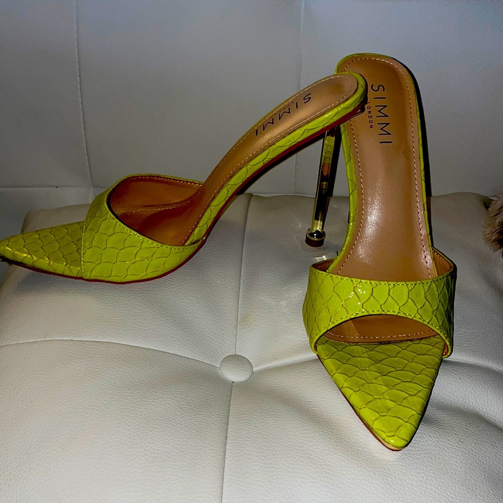 Lime Patent Faux Croc Stiletto Heels.